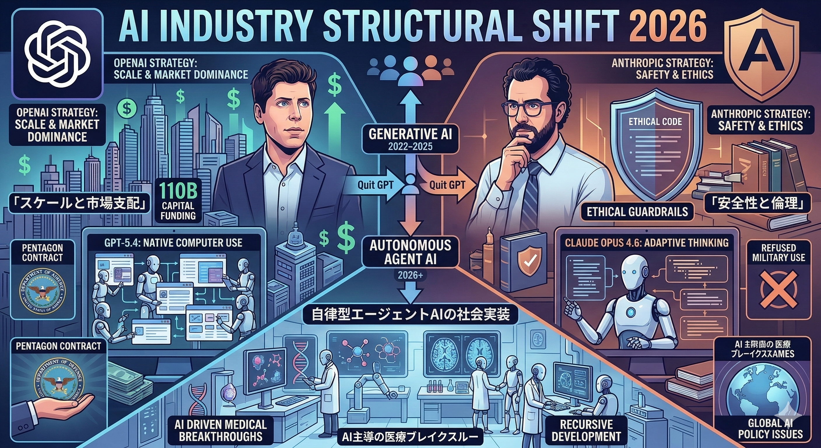 【2026年AI最新動向】OpenAI vs Anthropic：軍事利用とエージェントAIがもたらす歴史的転換点
